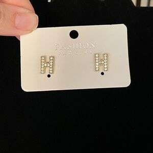 H initials Rhinestone Earrings